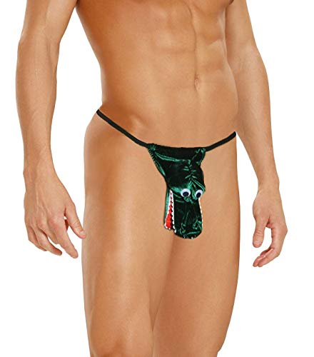 Mens Novelty Underwear Alligator Amphibian Pouch Thong, One Size, Green