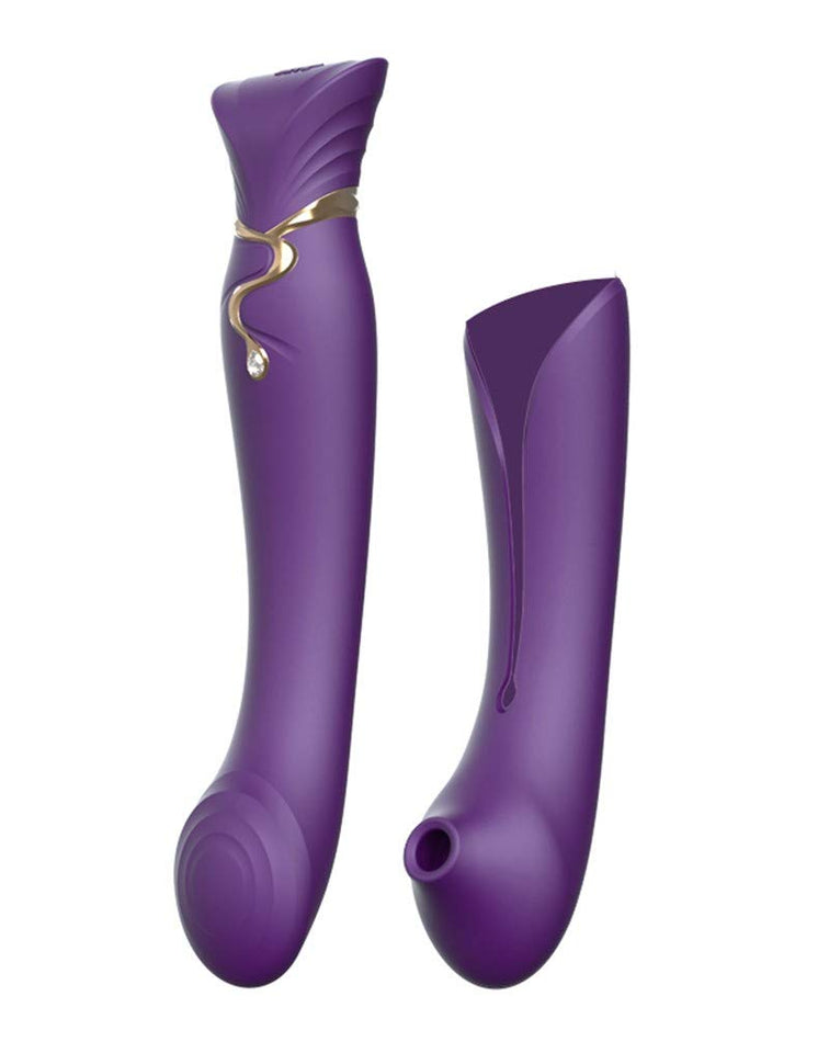 Zalo Queen Set G-Spot Pulsewave Vibrator With Suction Sleeve | Waterproof Sex Toy With 8 Vibration Modes 8 Pulse-Wave Modes | Usb Rechargeable Battery | 1-Year Warranty | Twilight Purple