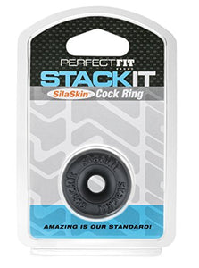 Perfectfit Brand Stackit Cock Ring, Stackable, Silaskin(Tm), Stretchy, Comfortable, Snug Fit, Black