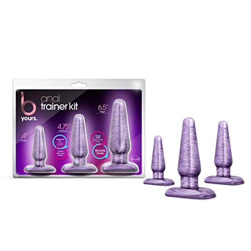 Blush B Yours Anal Trainer Kit Three Sizes Tapered Head Beginners Butt Plug Sex Toy For Men Couples Women Purple Swirl