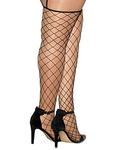 Dreamgirl Womens Plus Size Opague And Fence Net With Attached Thigh Highs Garter Dress Bodystockings, Black, 1X-3X Us