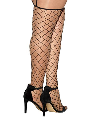 Dreamgirl Womens Plus Size Opague And Fence Net With Attached Thigh Highs Garter Dress Bodystockings, Black, 1X-3X Us