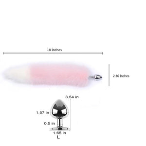 OOIIXX Anal Plug with Sexy Tail for Cosplay, Adult Sex Toys of Stainless Steel Anal Plug (White-Pink Kit, Large)