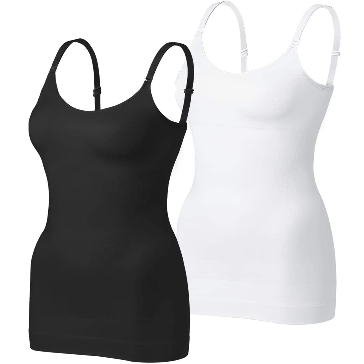 VVX Womens Shapewear Camisole Tank Tops - Body Shape for Women Tummy Control Seamless Compression Tank Tops (2pk Black+White M)