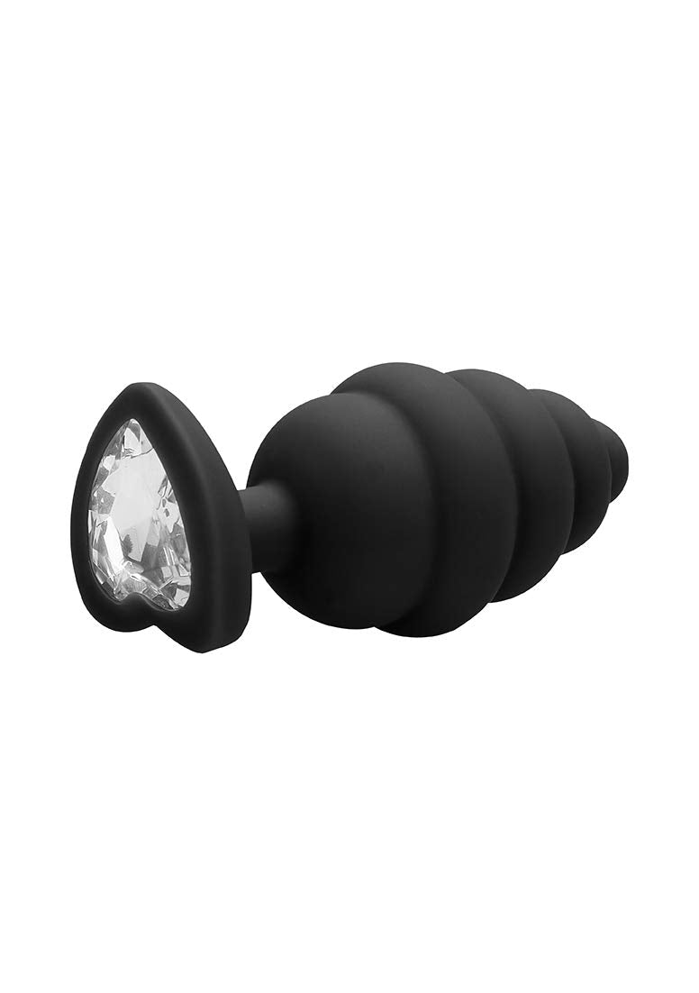 Ouch XLarge Ribbed Diamond Heart Plug BL