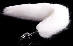 Ooiixx Butt Plug Fox Tail Cosplay Anal Plug Anal Butt Plug Adult Sex Toys for Beginner Women Men Couple (18'' White)