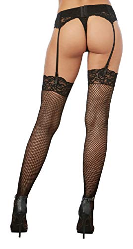 Dg Fishnet Thigh High W/ Lace Top Blk Os