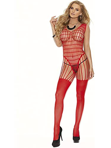 Elegant Moments Em-12021 Crochet Net Bodystocking O/S/Red