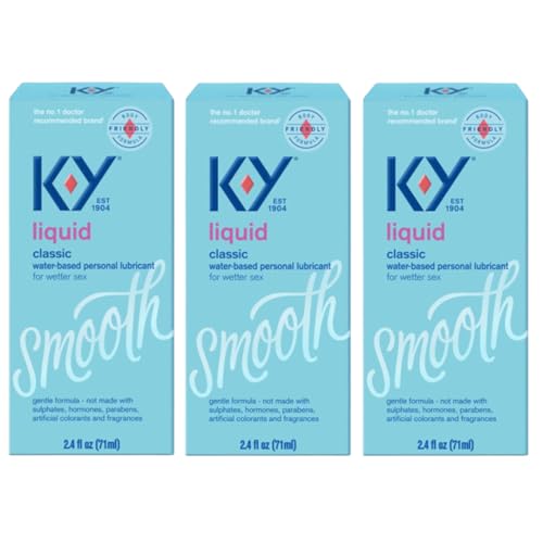 K-Y Liquid Classic Water-Based Body Friendly Formula 2.4 Fl Oz Personal Lubricant for Wetter Sex for Men, Women and Couples & Sa