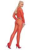 Long Sleeve Fishnet Bodystocki Red O/S