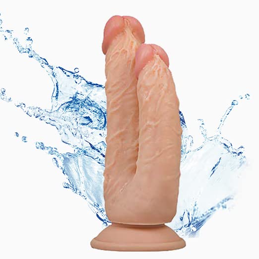 Realistic Dildo Double Head Dildo with Strong Suction Cup Base Big Cock Curved Shaft Dual Layer Dicks for Pussy Vagina Anal Stim