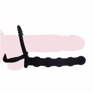 Silicone Strap On Penis Butt Plug, Anal Beads with Cock Ring, Delay Ejaculation Anus Plug Adult Massager Double Penetration Dild