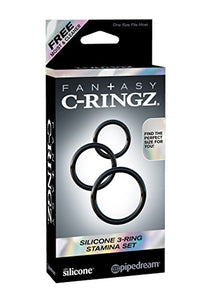 Pipedream Fantasy C-Ringz Silicone 3-Ring Stamina Set, Black, 1 Pound