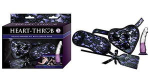Heart On Deluxe Harness Strap-On Kit With Curved 7 Inch Dong, Includes Blindfold And Paddle, Purple/Transparent