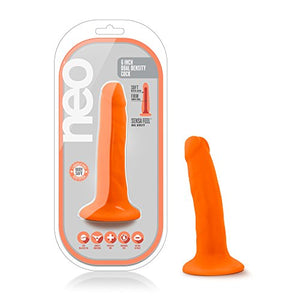 Blush Neo  6 Inch Sensa Feel Soft Realistic Dual Density Small Slim Dildo for Anal Women Pegging Strap On  Neon Orange