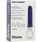 Doc Johnson Ivibe Select - Iplease - Powerful 20 Function Vibrator With Silicone Grip Ring - Quiet Motor, Small Size, Waterproof, Usb Rechargeable - Purple/White