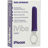 Doc Johnson Ivibe Select - Iplease - Powerful 20 Function Vibrator With Silicone Grip Ring - Quiet Motor, Small Size, Waterproof, Usb Rechargeable - Purple/White
