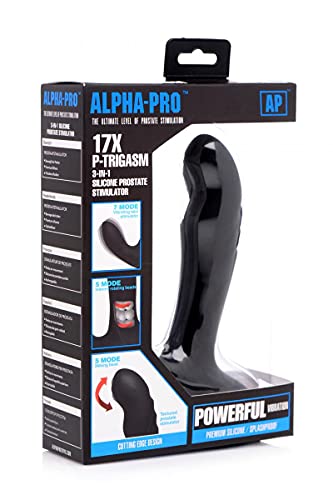 Alpha-Pro 17X P-Trigasm 3-In-1 Silicone Prostate Stimulator, Black, 6.5 Inch In Total Length, 5.3 Inch Insertable Length, 1 Inch