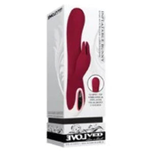 Evolved Love Is Back - Inflatable Rechargeable Silicone Bunny - Over 60 Function Combinations - G-Spot Tip Vibraties & Inflates To Almost 2 Inches - Burgundy