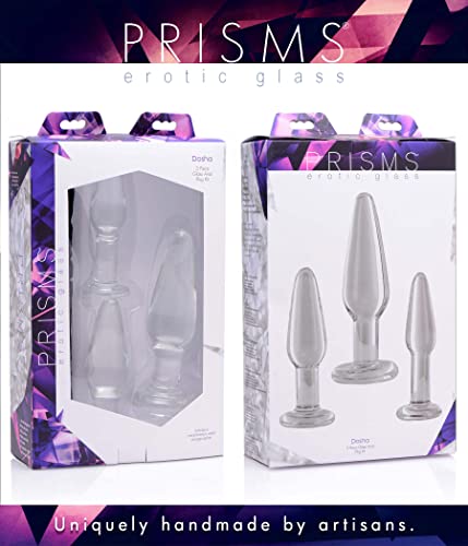 Prisms Dosha 3 Piece Glass Butt Plug Set Anal Training Kit With 3 Sizes Of Clear Anal Plugs With Smooth Flat Base For Men And Women Adult Couples Beginners And Advanced Easy To Clean 3 Pack