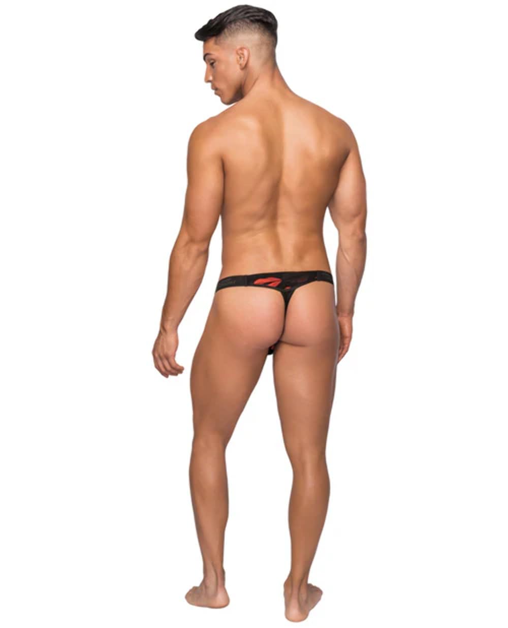 Male Power Kiss Me Micro Thong V Sheer Lips (Large/X-Large) Black