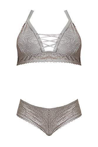 Ms Lace Me Up Bra& Cageback Panty Gry Sm