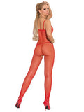 Elegant Moments Womens Fishnet With Open Crotch Adult Exotic Lingerie Bodystockings, Red, One Size Us