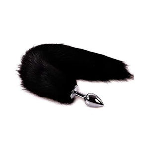 OOIIXX Anal Plug with Sexy Tail for Cosplay, Adult Sex Toys of Stainless Steel Anal Plug (18 inch Black, Small)