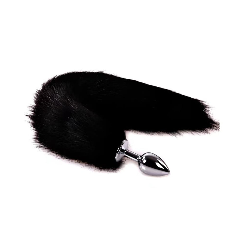 OOIIXX Anal Plug with Sexy Tail for Cosplay, Adult Sex Toys of Stainless Steel Anal Plug (18 inch Black, Small)