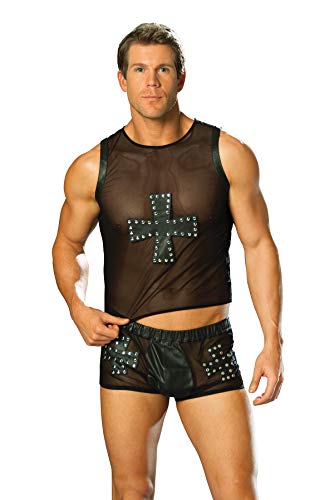 Mens Leather And Mesh Shorts-Black-Large