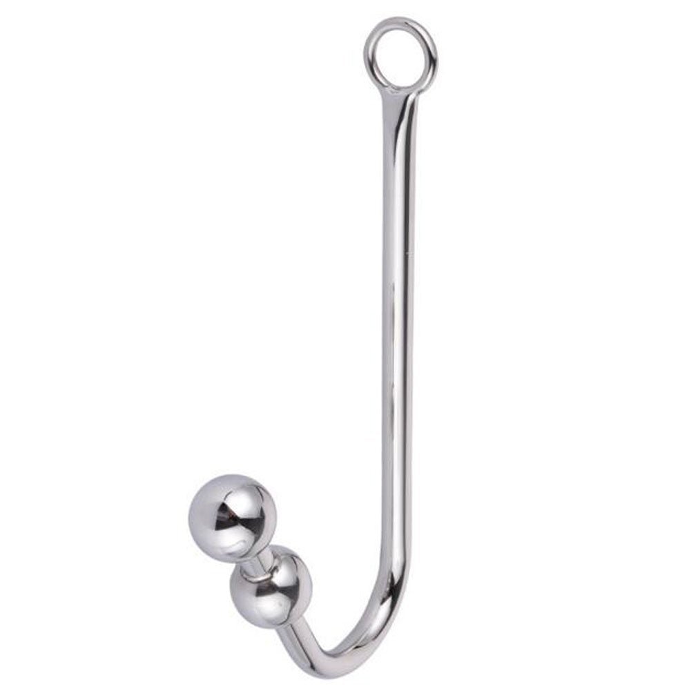 Anal Hook, Stainless Steel Double Balls Rope Hook with Ring, Bondage Fetish Toy for Unisex Adult