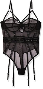 Dg Mesh Teddy W/Removable Garters Blk Xl