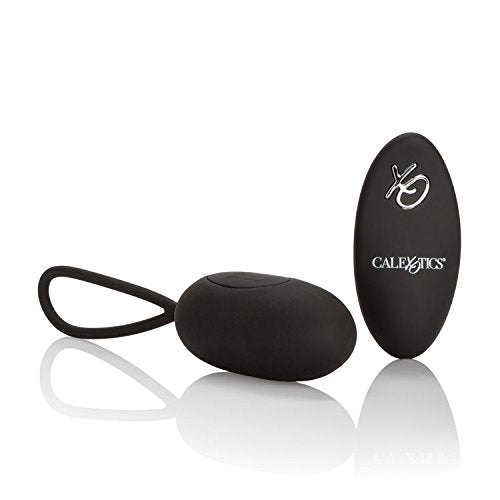 CalExotics Waterproof Silicone Remote Rechargeable Egg Vibrator - 12-Function Black Bullet with Easy Retrieval Cord for Couples