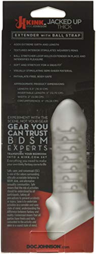Kink By Doc Johnson Jacked Up Extender With Ball Strap - Thick - Internally Textured Tpe Penis Extension Sleeve - Adds Length An