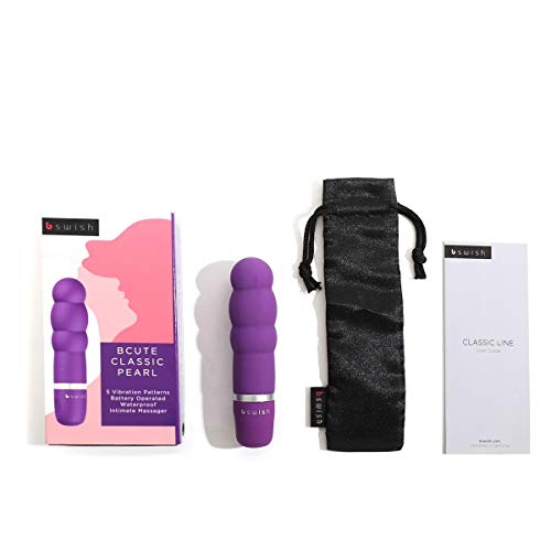 B Swish Bcute Classic Pearl Beaded Bullet Vibrator, Battery Operated, Intimate Portable Personal Massager With 5 Vibration Patterns, Travel-Size Clitoral Stimulator, Royal Purple