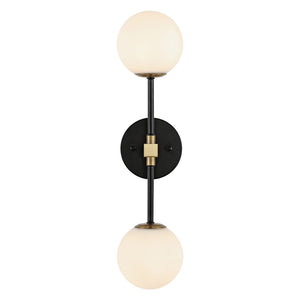 Baoden Modern Wall Sconce 2-Lights Industrial Mid Century Bathroom Vanity Wall Light With White Globe Glass Shade Gold & Black F