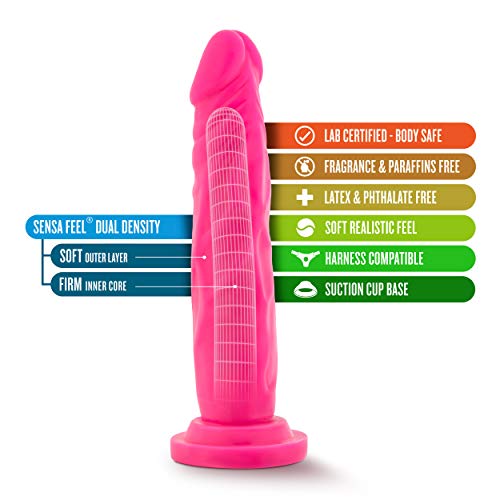 Blush Neo Realistic Dildo - 7.5 Inch Length And 1.5 Inch Width - Sensa Feel Dual Density - Strong Suction Cup For Hands Free Play And Harness Strap On Compatible - Sex Toy For Men Women Couples
