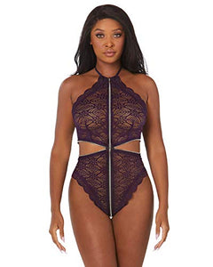 Dg Stretch Lace Halter Teddy Eggplant Os