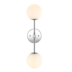 Baoden Modern Wall Sconce 2-Lights Industrial Mid Century Bathroom Vanity Wall Light With White Globe Glass Lampshade Brushed Ch