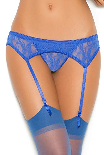 Elegant Moments Women'S Plus Queen Size Lace Garter Belt And Thong Set, Royal