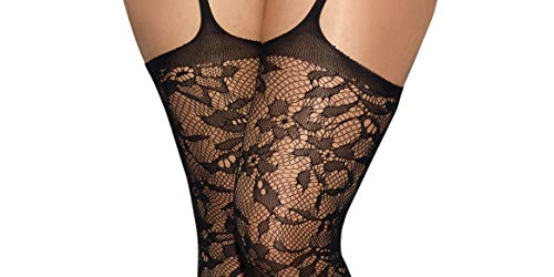 Dreamgirl WomenS Plus Fishnet Halter Dress With Neck Ties And Attached Thigh Highs Black One Size