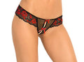 Rene Rofe womens Crotchless Lace Panty With Bows adult exotic thong underwear, Red, Small-Medium US