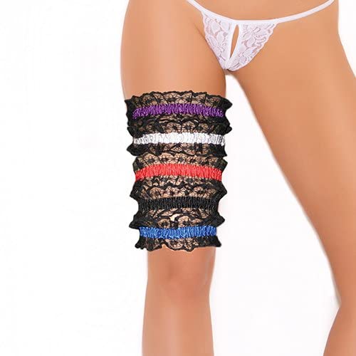 Elegant Moments Women'S Satin Leg Garters Lace Trim, Black/Black, One Size