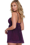 Dreamgirl Women'S Flirty Mesh & Lace Babydoll With Matching G-String, Plum, X-Large