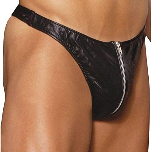 Elegant Moments Mens Zip Up Leather Thong - O/S - Black