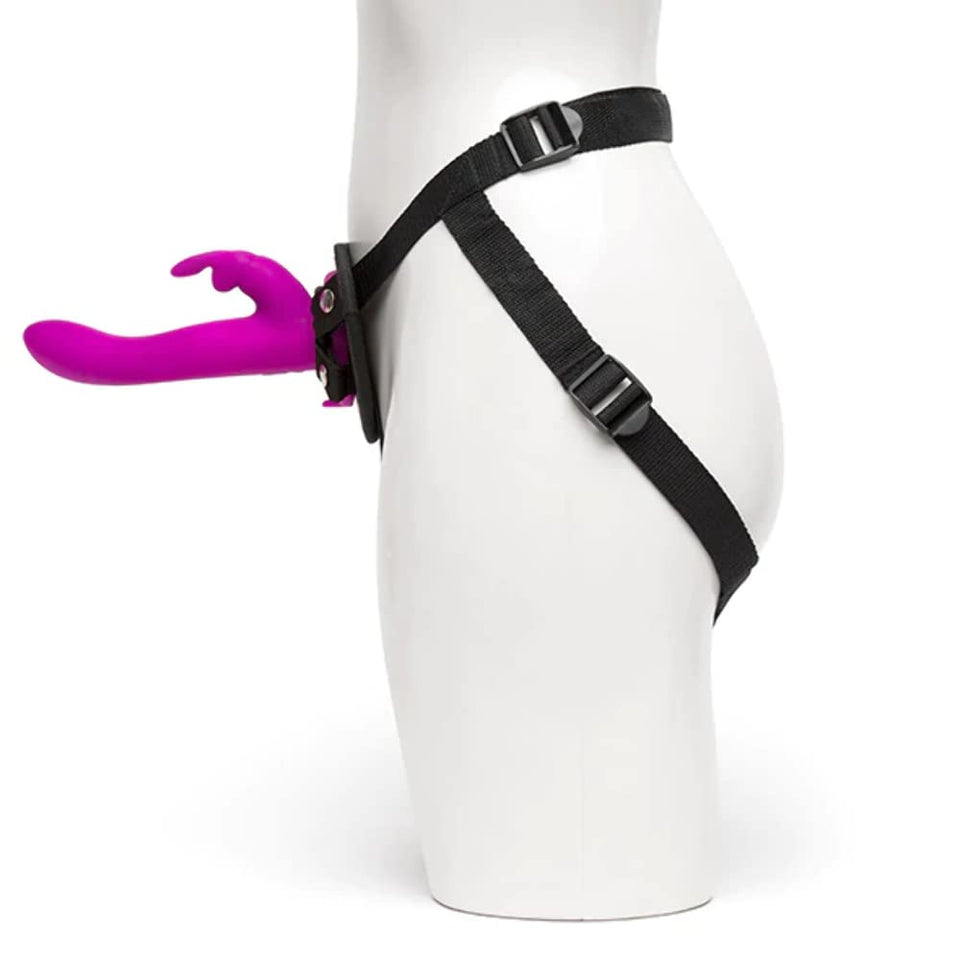 Happy Rabbit Silicone Rechargeable Vibrating Strap On Harness Set - Purple