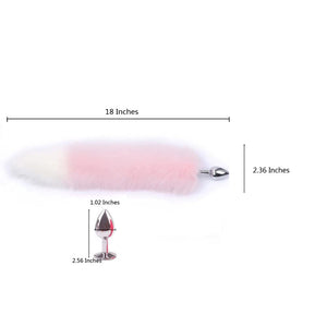 Ooiixx Butt Plug Fox Tail Cosplay Anal Plug Anal Butt Plug Adult Sex Toys for Beginner Women Men Couple (18 '' Pink-White)
