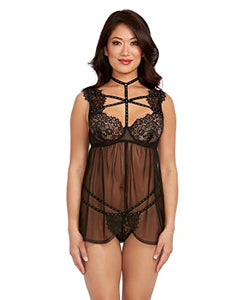 Dg Lace Babydoll With Thong Blk L