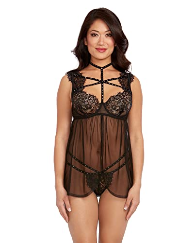 Dg Lace Babydoll With Thong Blk M