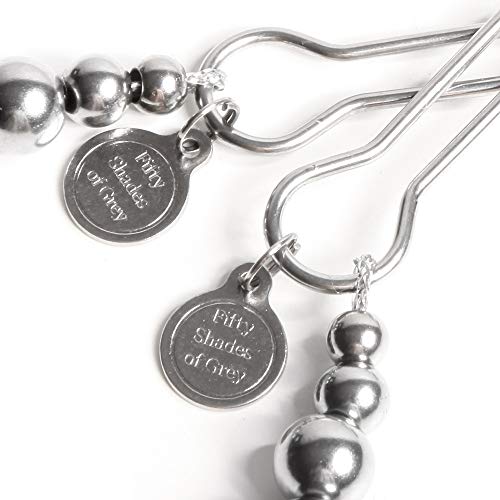 Fifty Shades Of Grey The Pinch Nipple Clamps - Adjustable Weight Metal Nipple Clamps For Sex Pleasure - Silicone Coated Clip - Includes Satin Bag - Silver